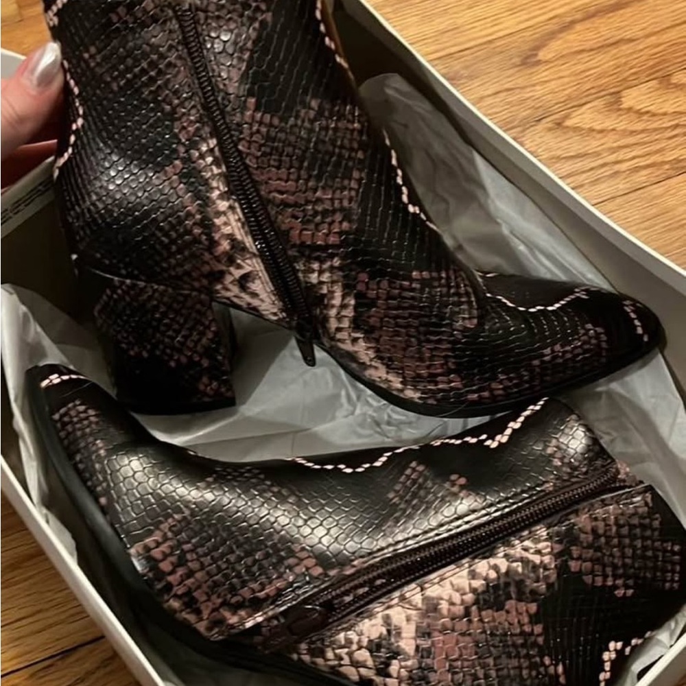 a new day Black Snakeskin Ankle Boots